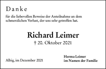 Traueranzeige von Richard Leimer von vrm-trauer
