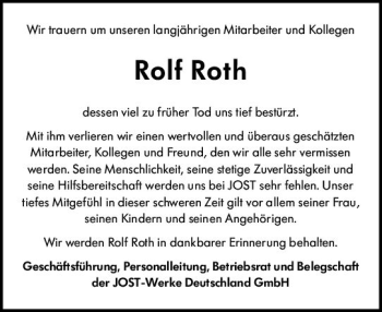 Traueranzeige von Rolf Roth von vrm-trauer