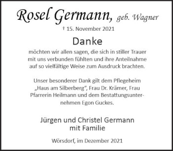 Traueranzeige von Rosel Germann von vrm-trauer