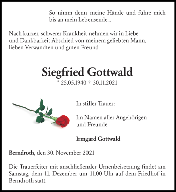 Traueranzeige von Siegfried Gottwald von vrm-trauer