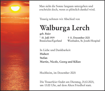 Traueranzeige von Walburga Lerch von vrm-trauer