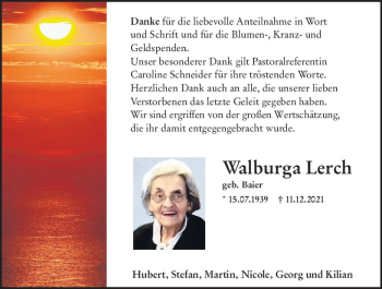 Traueranzeige von Walburga Lerch von vrm-trauer