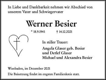 Traueranzeige von Werner Besier von vrm-trauer