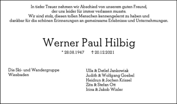 Traueranzeige von Werner Paul Hilbig von vrm-trauer
