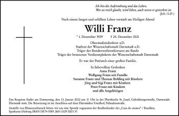 Traueranzeige von Willi Franz von vrm-trauer