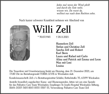 Traueranzeige von Willi Zell von vrm-trauer