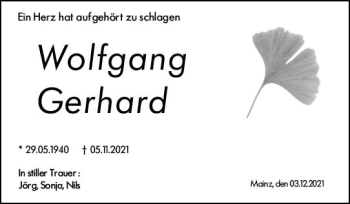 Traueranzeige von Wolfgang Gerhard von vrm-trauer