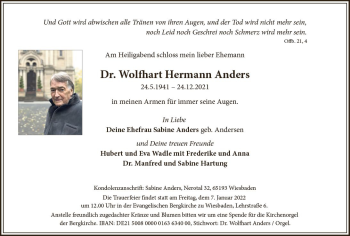Traueranzeige von Wolfhart Hermann Anders von vrm-trauer