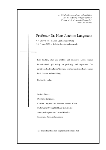 Traueranzeige von Hans Joachim Langmann 