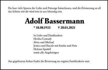 Traueranzeige von Adolf Bassermann von vrm-trauer
