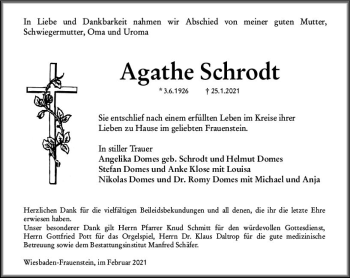 Traueranzeige von Agathe Schrodt von vrm-trauer