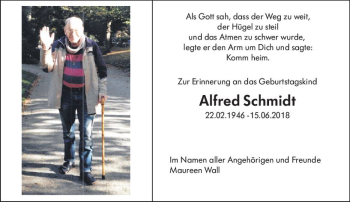 Traueranzeige von Alfred Schmidt von vrm-trauer