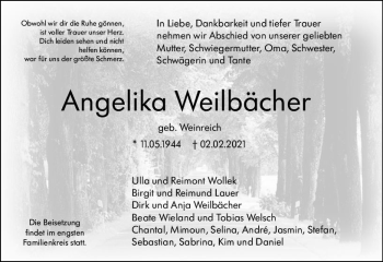 Traueranzeige von Angelika Weilbächer von vrm-trauer
