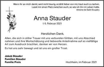 Traueranzeige von Anna Stauder von vrm-trauer