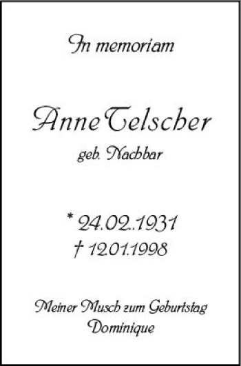 Traueranzeige von Anne Telscher von vrm-trauer