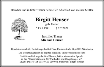 Traueranzeige von Birgitt Heuser von vrm-trauer