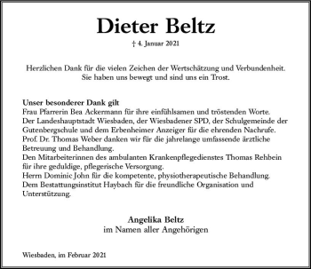 Traueranzeige von Dieter Beltz von vrm-trauer