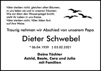 Traueranzeige von Dieter Schwebe von vrm-trauer