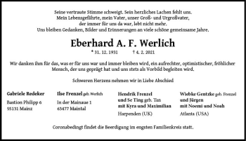 Traueranzeige von Eberhard A. F. Werlich von vrm-trauer