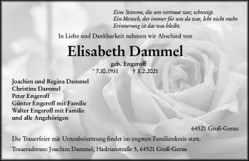 Traueranzeige von Elisabeth Dammel von vrm-trauer
