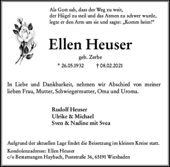 Traueranzeige von Ellen Heuser von vrm-trauer