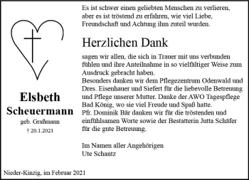 Traueranzeige von Elsbeth Scheuermann von vrm-trauer