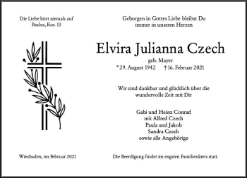 Traueranzeige von Elvira Julianna Czech von vrm-trauer