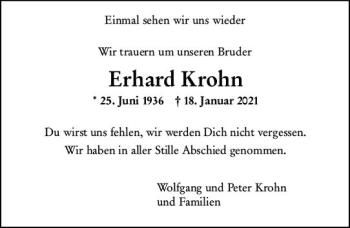 Traueranzeige von Erhard Krohn von vrm-trauer