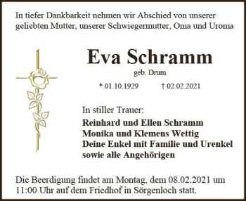Traueranzeige von Eva Schramm von vrm-trauer