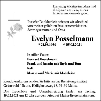 Traueranzeige von Evelyn Posselmann von vrm-trauer