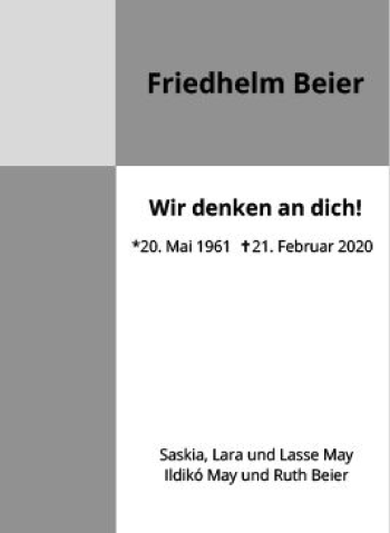 Traueranzeige von Friedhelm Beier von vrm-trauer
