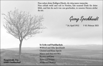 Traueranzeige von Georg Speckhardt von vrm-trauer