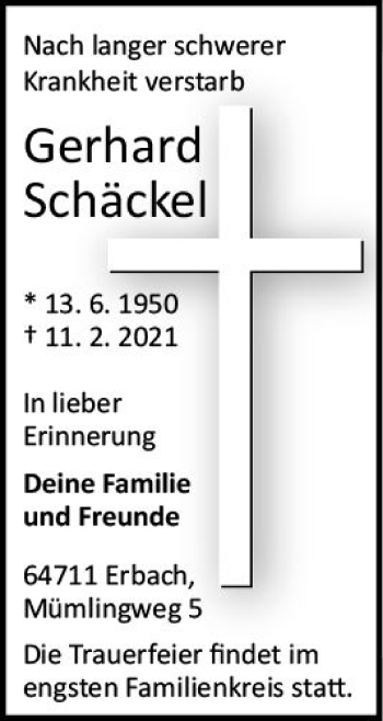 Traueranzeige von Gerhard Schäckel von vrm-trauer