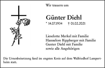 Traueranzeige von Günter Diehl von vrm-trauer