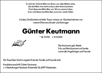 Traueranzeige von Günter Keutmann von vrm-trauer