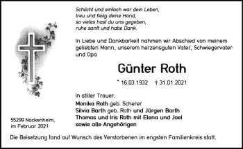 Traueranzeige von Günter Roth von vrm-trauer