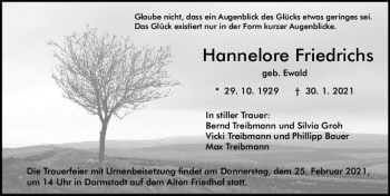 Traueranzeige von Hannelore Friedrichs von vrm-trauer