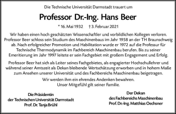 Traueranzeige von Hans Beer von vrm-trauer