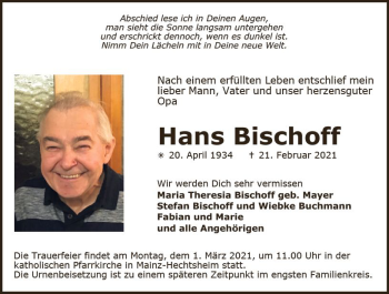 Traueranzeige von Hans Bischoff von vrm-trauer