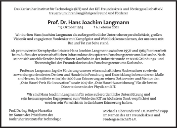Traueranzeige von Hans Joachim Langmann von vrm-trauer