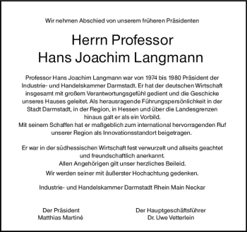 Traueranzeige von Hans Joachim Langmann von vrm-trauer