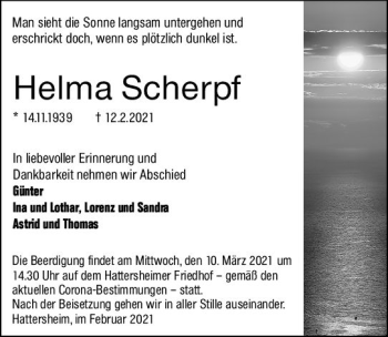Traueranzeige von Helma Scherpf von vrm-trauer
