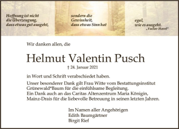 Traueranzeige von Helmut Valentin Pusch von vrm-trauer