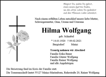 Traueranzeige von Hilma Wolfgang von vrm-trauer