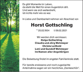 Traueranzeige von Horst Gottschling von vrm-trauer