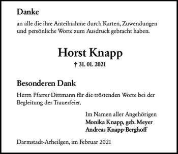Traueranzeige von Horst Knapp von vrm-trauer