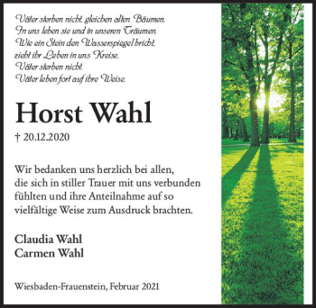 Traueranzeige von Horst Wahl von vrm-trauer