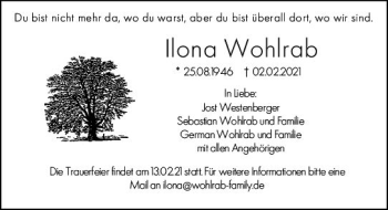 Traueranzeige von Ilona Wohlrab von vrm-trauer