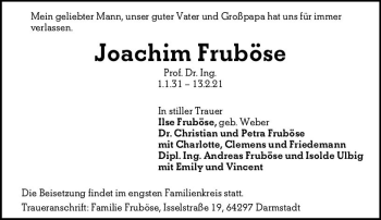 Traueranzeige von Joachim Fruböse von vrm-trauer