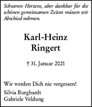 Traueranzeige von Karl-Heinz Ringert von vrm-trauer